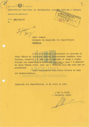 Proibição de representação pelo Grupo Cénico da SMFOG da peça “O Delator”, de Marisa Teresa Horta. 11.07.1964.